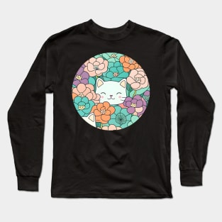 Happy Cats Faces, Be Happy Everyday - Cat Flower Long Sleeve T-Shirt